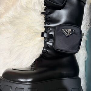 Black High-Top Boots with Side Pouch